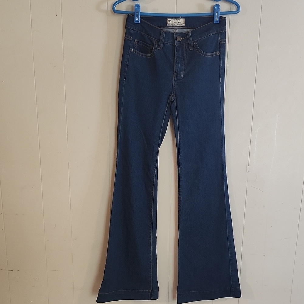 Free People Blue Flare Wide Leg Jeans - Picture 2 of 10